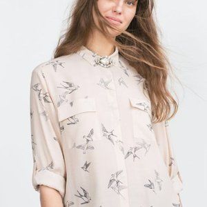 Zara Basic Pink Shirt with Black Birds